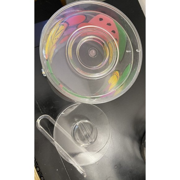 EUC Vintage 1990’s Ice Bucket Fruit Watermelon Acrylic Lucite Plastic Tongs Lid‎ - Picture 2 of 4